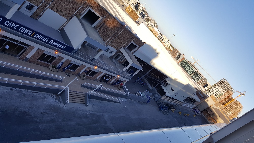 Cape Town Cruise Terminal, with the V&A Waterfront in the distance (grain silo area)