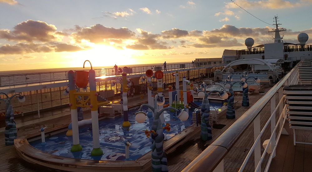 Sunset on the MSC Sinfonia's top deck